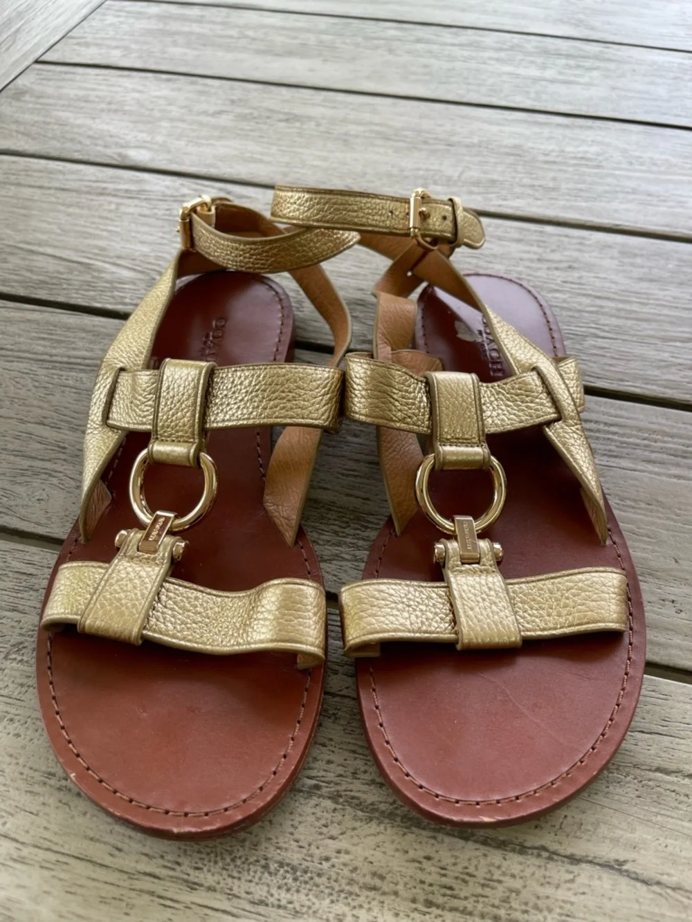 Coach Elaine Gold Leather Ring-Accent Women's Sandals Size 8